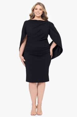 BETSY & ADAM Women's Jordan Short Scuba Crepe Dress 14W Black Drape Back NWT